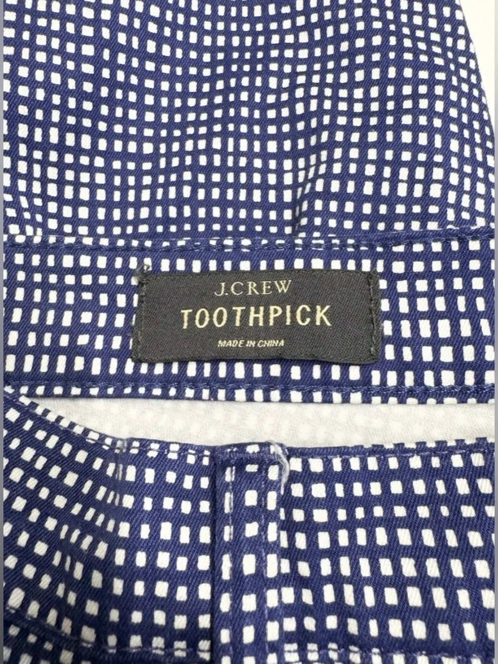 J. CREW Toothpick Navy Checkered Stretch Low Rise Slim Cotton Pants Sz 29